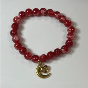 Red Beaded Bracelet with Gold Charm